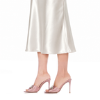 Women Hot Sale Shiny Rhinestone Slip on Stilettos Mules Luxury Elegant High Heels Ladies Jeweled Party Evening Shoes High Heel Pumps Plus Size Extended Size Heels US4 to US15 Kang Seoryun Namiiman Namiizme model wearing heels