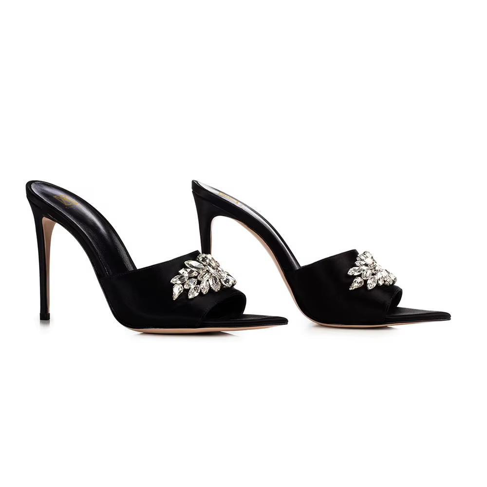 Women Hot Sale Shiny Rhinestone Slip on Stilettos Mules Luxury Elegant High Heels Ladies Jeweled Party Evening Shoes High Heel Pumps Plus Size Extended Size Heels US4 to US15 Kang Seoryun Namiiman Namiizme