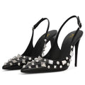 Gems Stone Women Shoes Spiky Heels Studded Slingback High Heel Pumps Plus Size Extended Size Heels US4 to US15 Kang Seoryun Namiiman Namiizme
