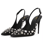 Gems Stone Women Shoes Spiky Heels Studded Slingback High Heel Pumps Plus Size Extended Size Heels US4 to US15 Kang Seoryun Namiiman Namiizme