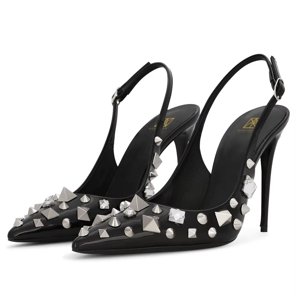 Gems Stone Women Shoes Spiky Heels Studded Slingback High Heel Pumps Plus Size Extended Size Heels US4 to US15 Kang Seoryun Namiiman Namiizme