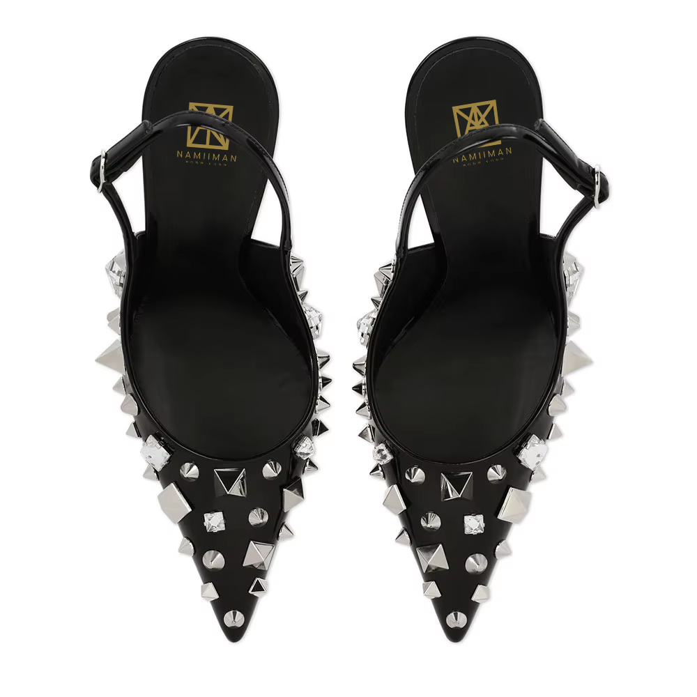 Gems Stone Women Shoes Spiky Heels Studded Slingback High Heel Pumps Plus Size Extended Size Heels US4 to US15 Kang Seoryun Namiiman Namiizme