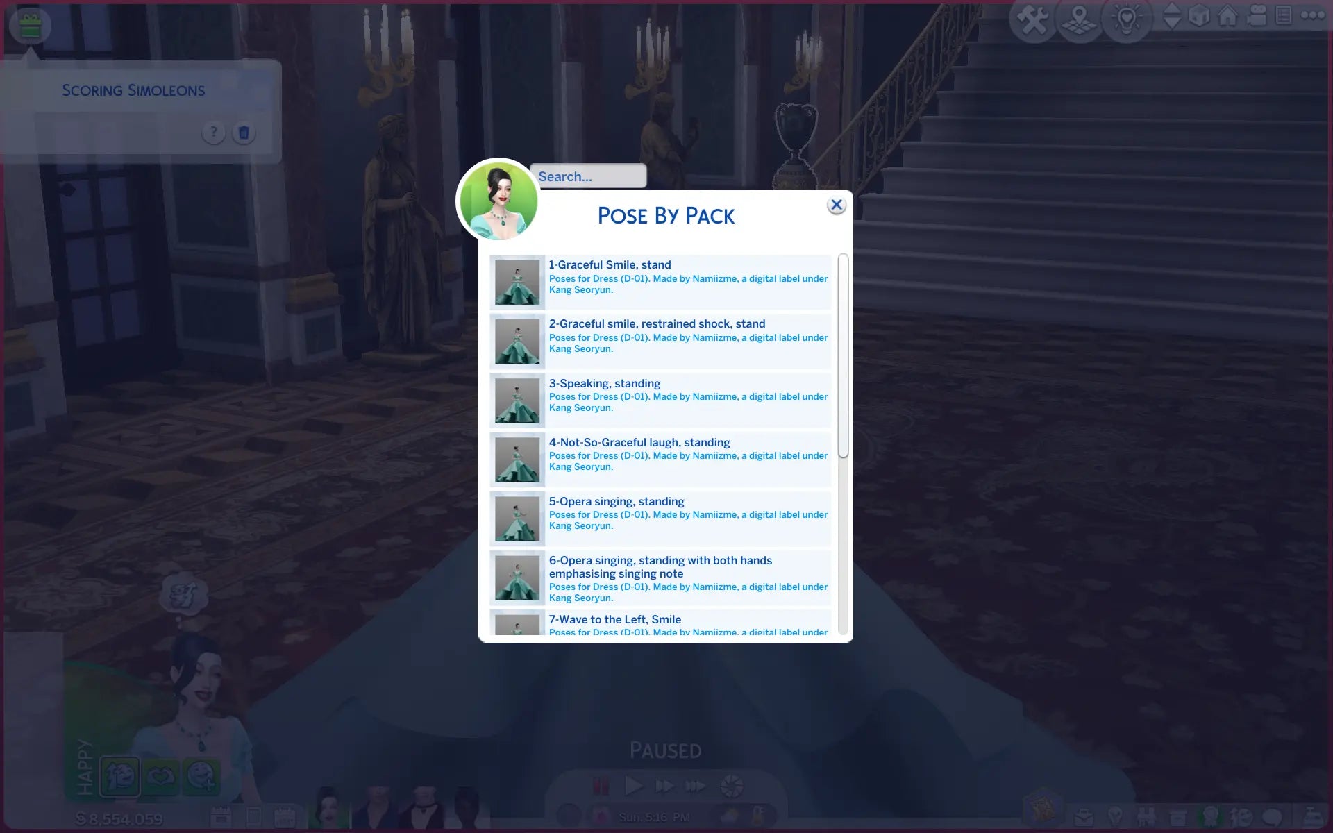 Sims 4 CC gown with dedicated pose pack